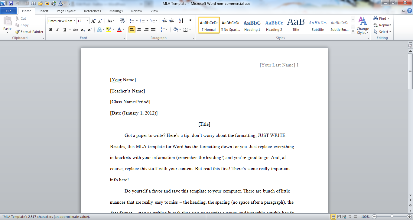 Microsoft Word Mla Format Template